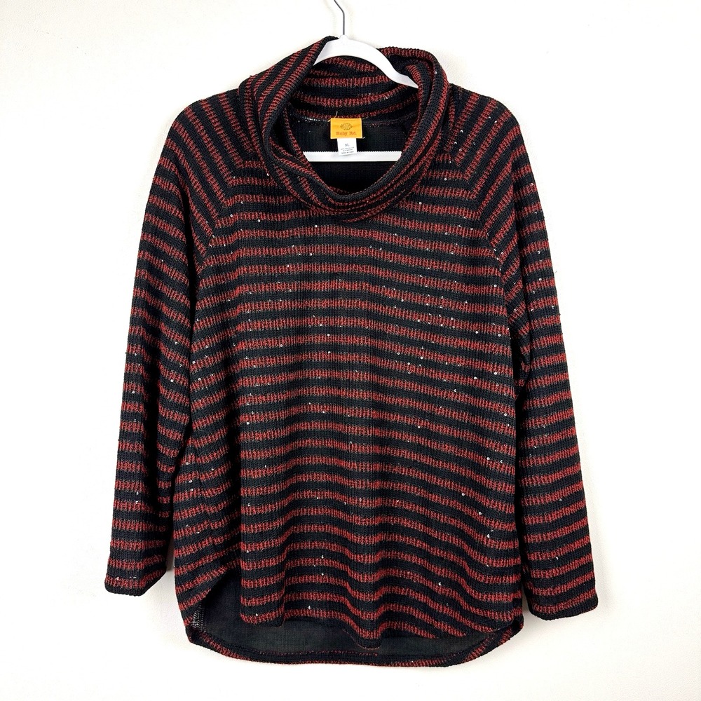 Ruby Rd. Sweater Women's XL Red Black Mock Neck Sparkly Multicolored Long Sleeve